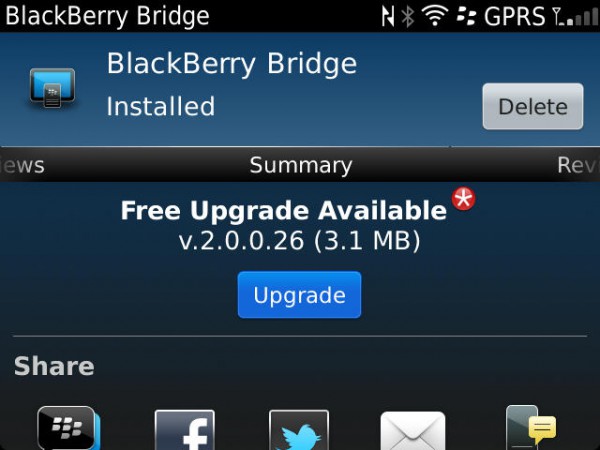 BlackBerry Bridge Update auf 2.0.0.26