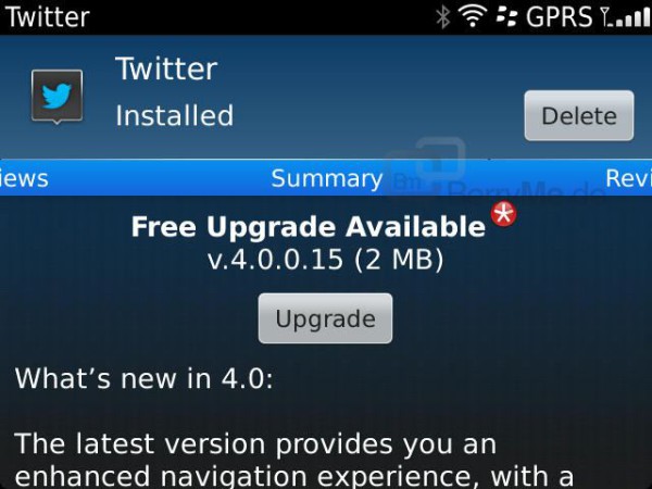 Twitter für BlackBerry Update 4.0.0.15 verfügbar
