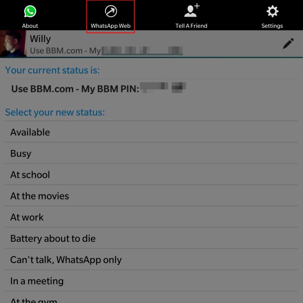 WhatsApp Web unter BlackBerry 10 verwenden