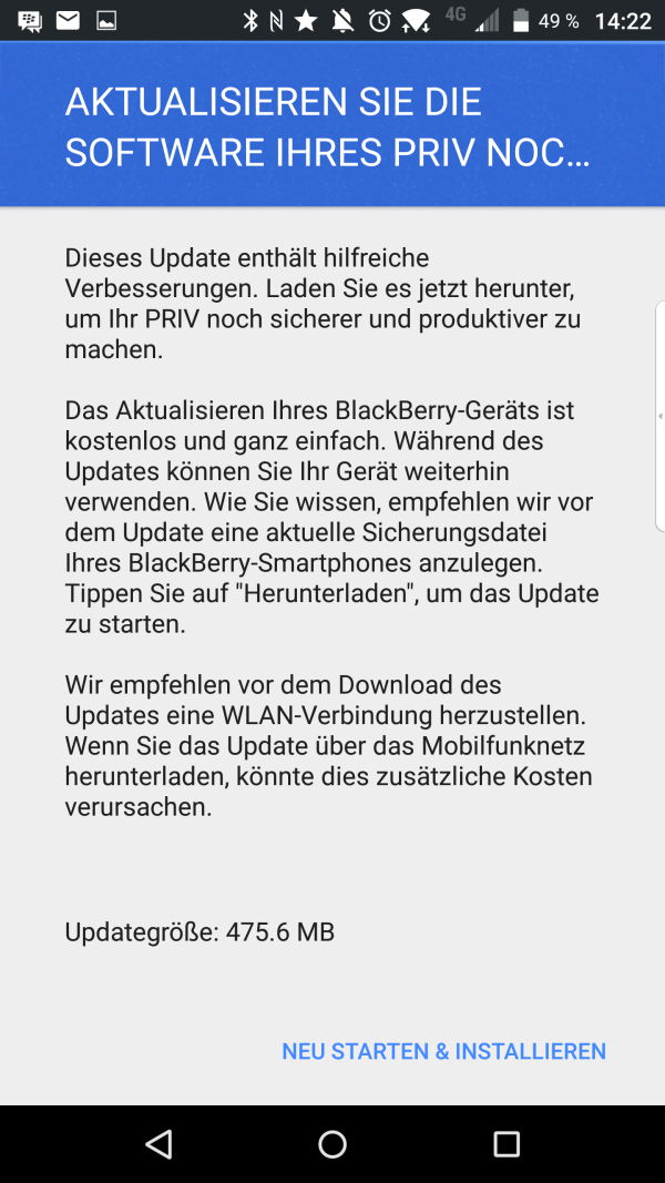 BlackBerry PRIV Softwareupdate vor Deutschlandstart verfügbar