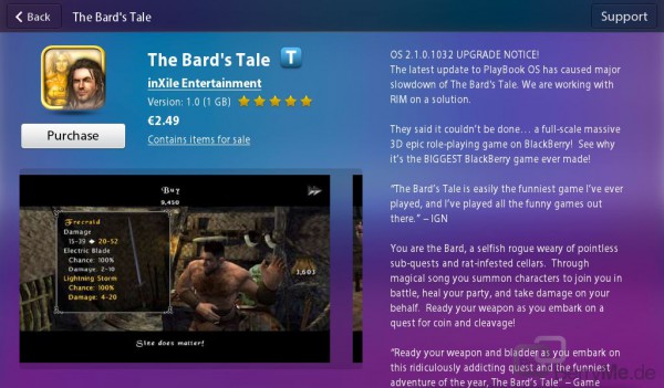 The Bard’s Tale für das BlackBerry PlayBook für nur 2,49€ im Angebot
