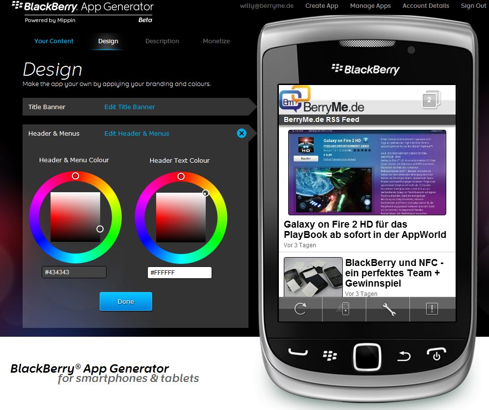 BlackBerry App Generator - Design