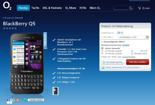 BlackBerry Q5 ab sofort für 389€ bei O2 verfügbar