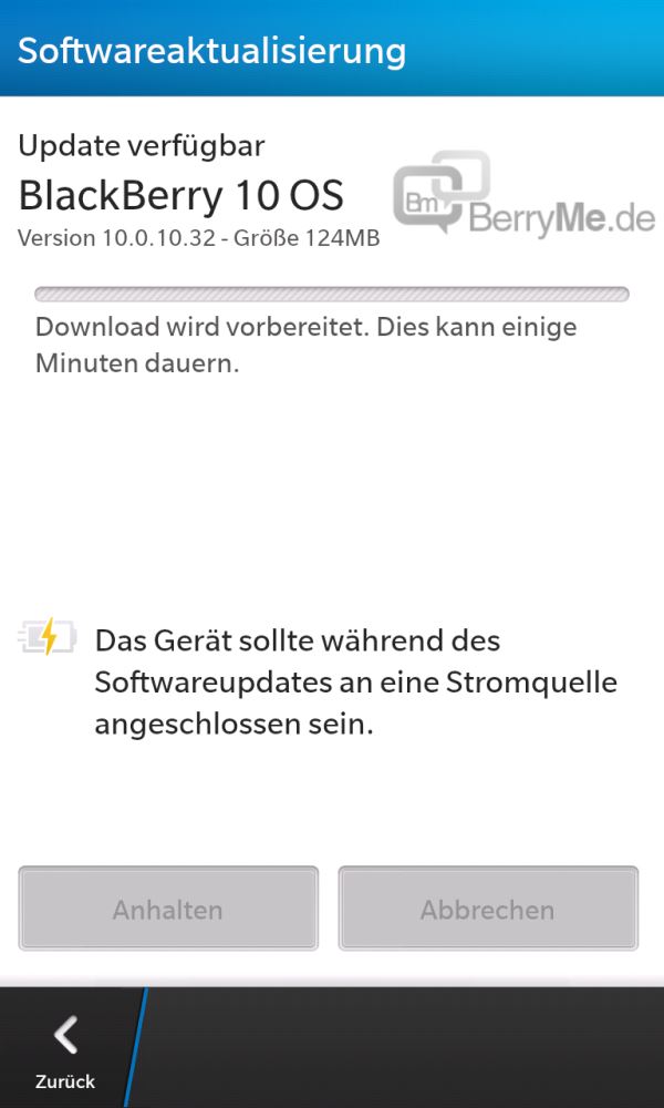 BlackBerry Z10 OS Update auf Version 10.0.10.32