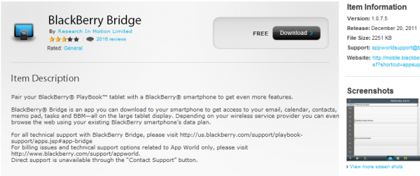 BlackBerry Bridge erhält ein Update auf 1.0.7.5