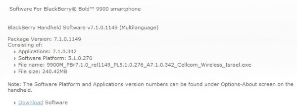 BlackBerry Bold 9900 OS 7.1.0.342 offiziell freigegeben von Cellcom Israel