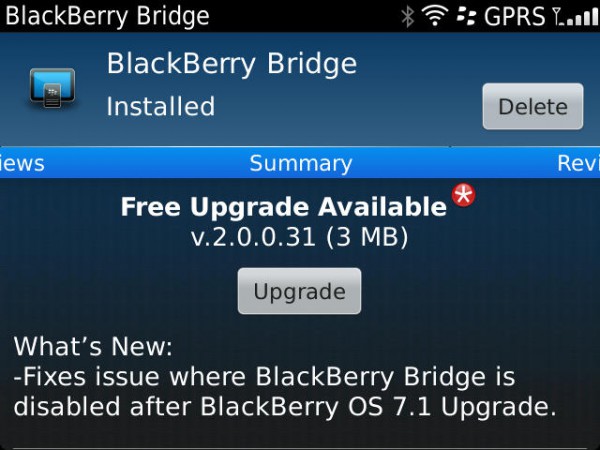 Mini BlackBerry Bridge Update auf Version 2.0.0.31