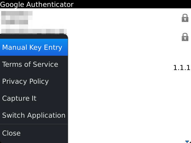 Google Authenticator - Manuell Key Entry Menu