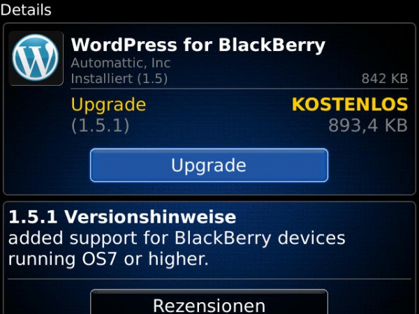 WordPress for BlackBerry Update auf v1.5.1 mit OS7 Support