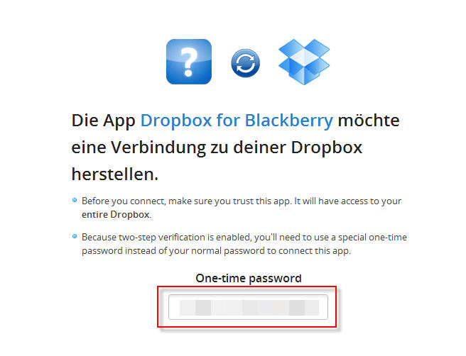 Dropbox für BlackBerry Passwort generieren
