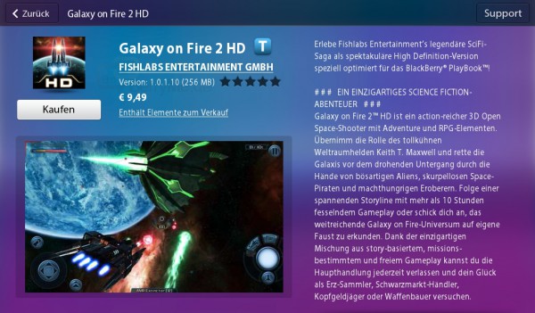 Galaxy on Fire 2 HD für das PlayBook ab sofort in der AppWorld verfügbar