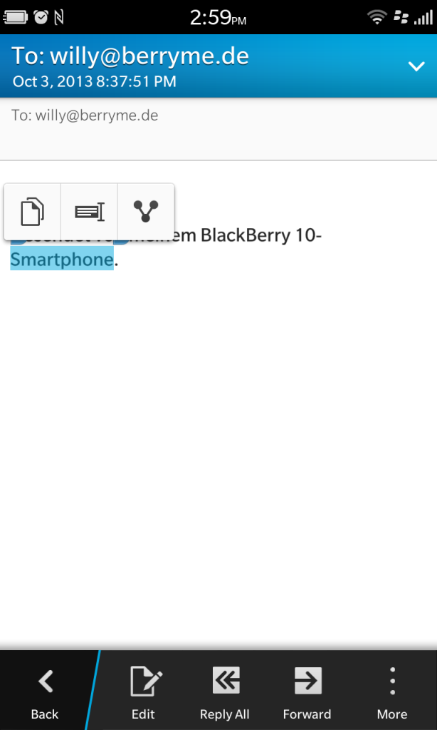 Kontextmenü unter BlackBerry 10.2
