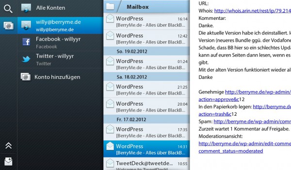 BlackBerry PlayBook OS2: E-Mail, Kalender und Kontakte im Walkthrough