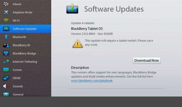PlayBook OS 2 Beta Update auf 2.0.0.4869