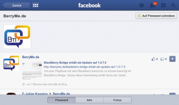 Update: Facebook für das BlackBerry PlayBook mit Gruppenunterstützung