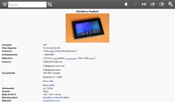 Wikipedia für BlackBerry PlayBook offiziell verfügbar