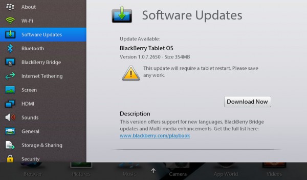 BlackBerry PlayBook OS Update v1.0.7.2650