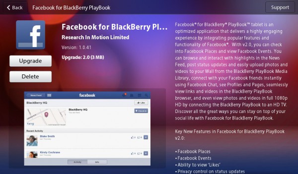 Facebook 2.0 für BlackBerry PlayBook verfügbar