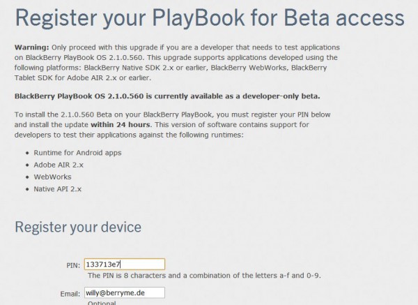 BlackBerry PlayBook Tablet OS BETA 2.1.0.560 freigegeben