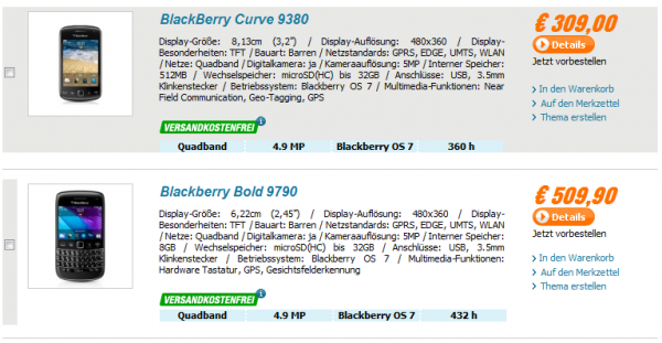 Update: BlackBerry Curve 9380 und Bold 9790 bei notebooksbilliger.de und Amazon.de vorbestellbar