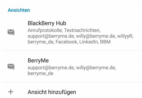 BlackBerry HUB Android Ansichten definieren