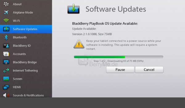 BlackBerry PlayBook OS 2.1.0.1088 Update verfügbar