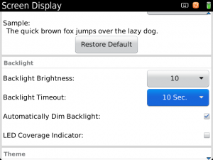10 Sekunden Backlight Timeout