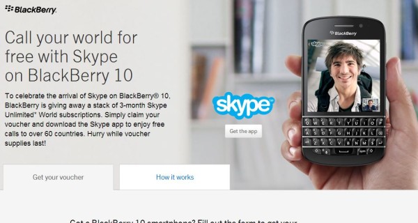 3 Monate Skype Unlimited World kostenlos benutzen mit BlackBerry 10
