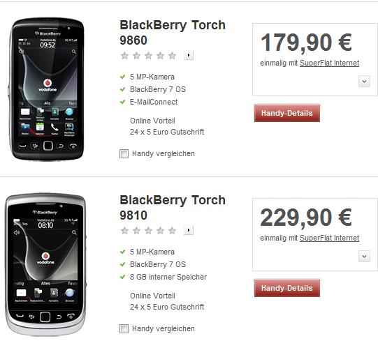 BlackBerry Torch 9810 und 9860 ab sofort im Vodafone-Shop verfügbar