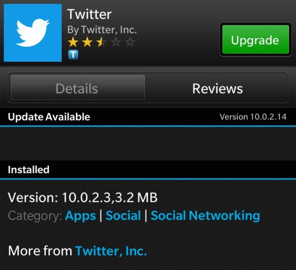 Twitter für BlackBerry 10 mit Hotfix Update