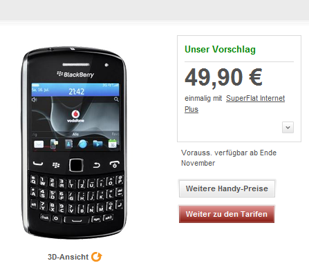 BlackBerry Curve 9360 ab sofort im Vodafone-Shop verfügbar