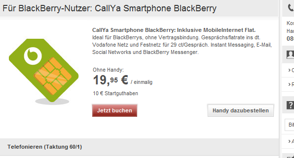 Vodafone BlackBerry PrePaid Tarif jetzt erhältlich