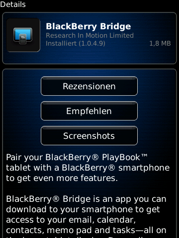 BlackBerry Bridge Update auf 1.0.4.9