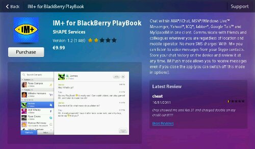 IM+ für das BlackBerry PlayBook ist ab sofort in der AppWorld verfügbar